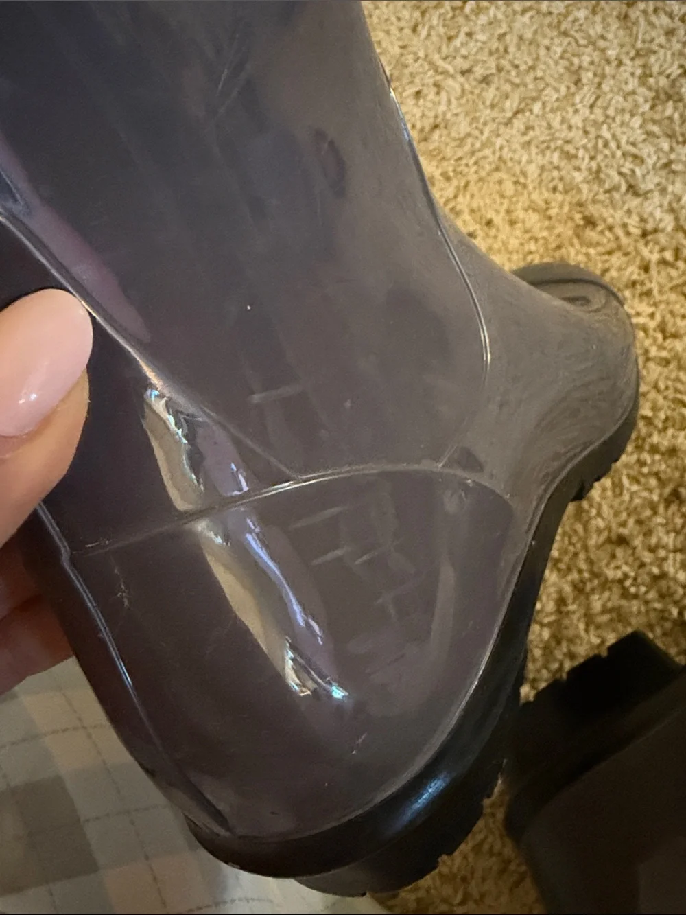 UGG Glossy Mid-Calf Rain Boot in Taupe Gray